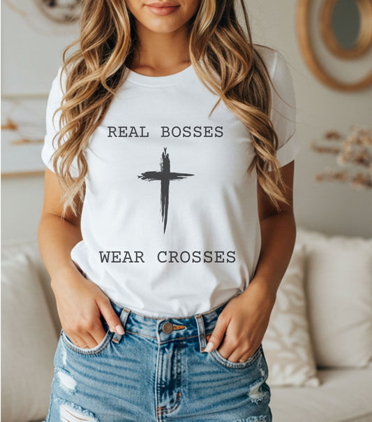 Real Bosses Wear Crosses (Painted Cross B&W) - Nisgav Migdal Oz Apparel