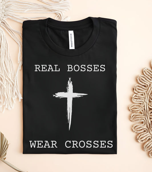 Real Bosses Wear Crosses (Painted Cross B&W) - Nisgav Migdal Oz Apparel