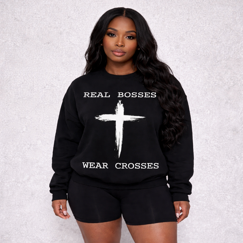 Real Bosses Wear Crosses Sweatshirt (Painted Cross) - Nisgav Migdal Oz Apparel