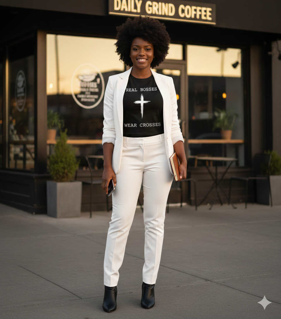 Real Bosses Wear Crosses (Painted Cross B&W) - Nisgav Migdal Oz Apparel