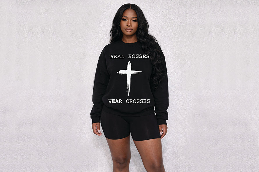 Real Bosses Wear Crosses Sweatshirt (Painted Cross) - Nisgav Migdal Oz Apparel